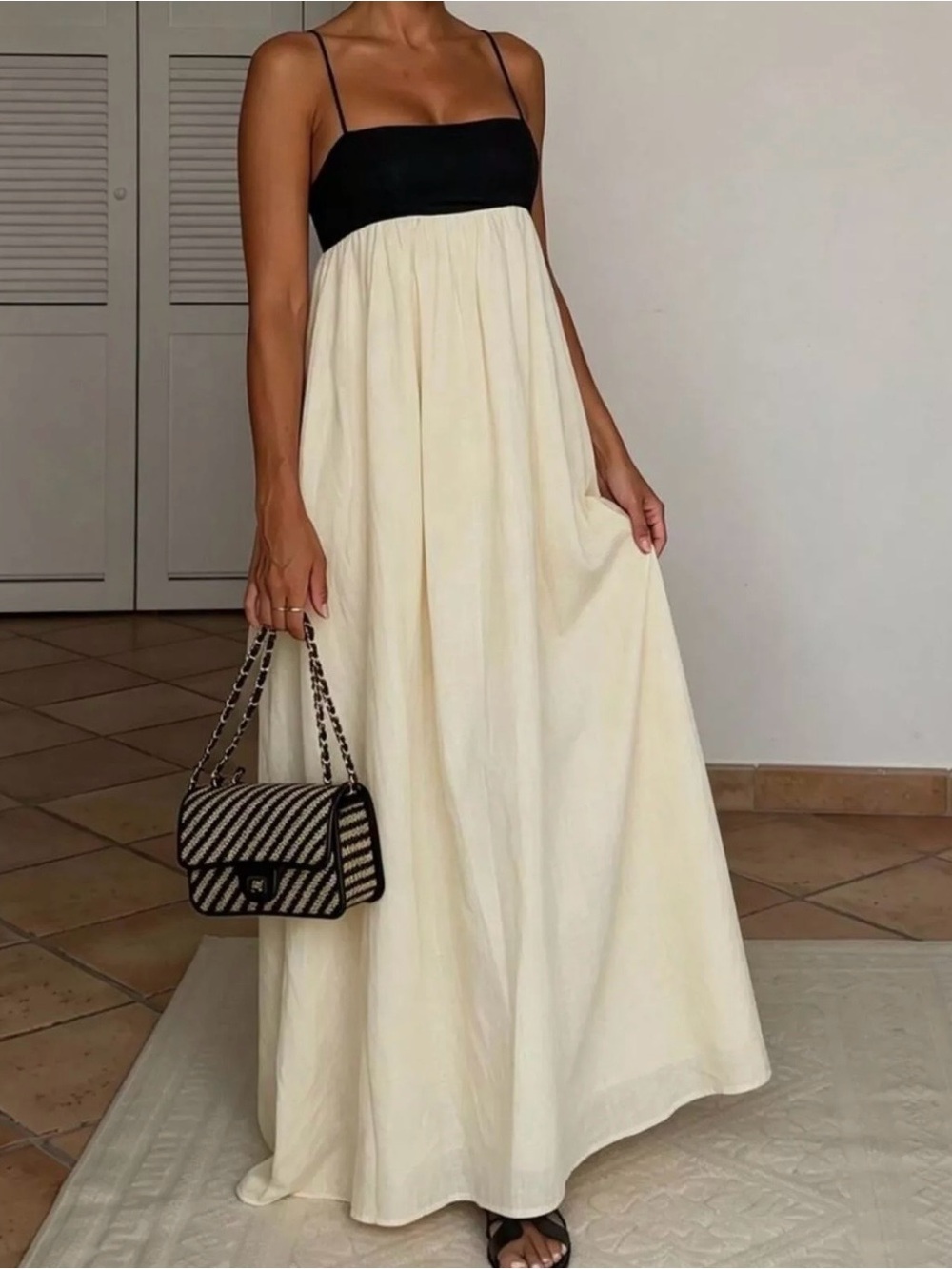 Black & Cream Spaghetti-Strap Maxi Dress - Picture 4 of 5